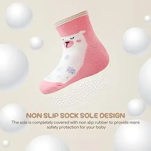 Aroveea Non Slip Grip Ankle Baby Socks 12 Pack for Toddler Boys and Girls Kids,Infant Cute Cotton Baby Socks - 4