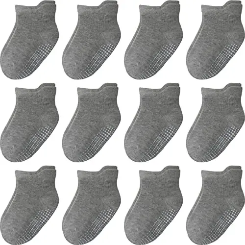 Aroveea Non Slip Grip Ankle Baby Socks 12 Pack for Toddler Boys and Girls Kids,Infant Cute Cotton Baby Socks - 1