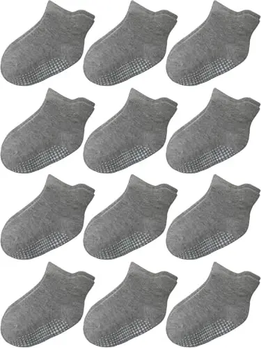 Aroveea Non Slip Grip Ankle Baby Socks 12 Pack for Toddler Boys and Girls Kids,Infant Cute Cotton Baby Socks 