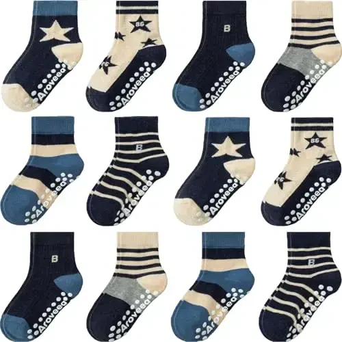 Aroveea Non Slip Grip Ankle Baby Socks 12 Pack for Toddler Boys and Girls Kids,Infant Cute Cotton Baby Socks 