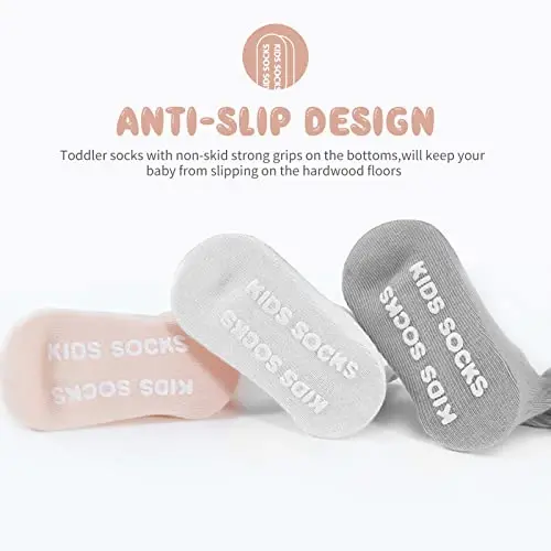 Aroveea Toddler Socks Non Slip Grip Cute Cotton Baby Socks 12 Pack for Toddler Boys Girls Kids - 4