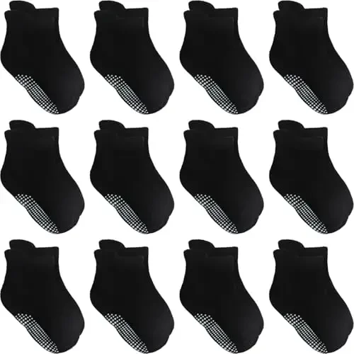 Aroveea Toddler Socks Non Slip Grip Cute Cotton Baby Socks 12 Pack for Toddler Boys Girls Kids - AROVEEA
