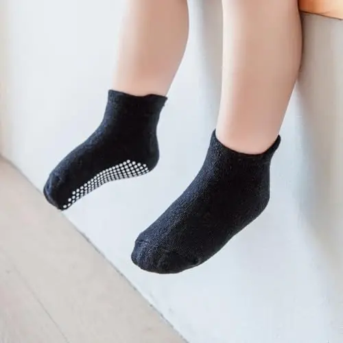 Aroveea Toddler Socks Non Slip Grip Cute Cotton Baby Socks 12 Pack for Toddler Boys Girls Kids - 7