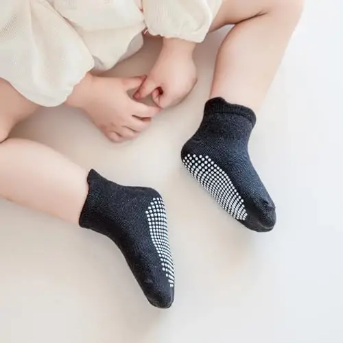 Aroveea Toddler Socks Non Slip Grip Cute Cotton Baby Socks 12 Pack for Toddler Boys Girls Kids - 4