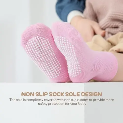 Aroveea Toddler Socks Non Slip Grip Cute Cotton Baby Socks 12 Pack for Toddler Boys Girls Kids - 4