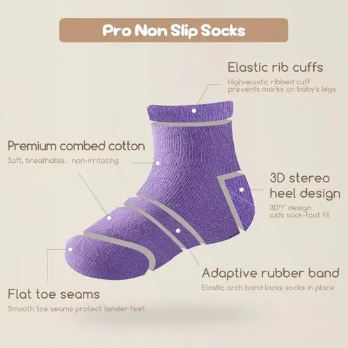Aroveea Toddler Socks Non Slip Grip Cute Cotton Baby Socks 12 Pack for Toddler Boys Girls Kids - 5