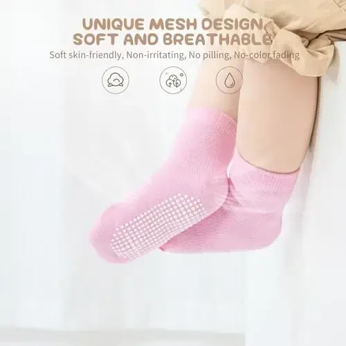 Aroveea Toddler Socks Non Slip Grip Cute Cotton Baby Socks 12 Pack for Toddler Boys Girls Kids - 3