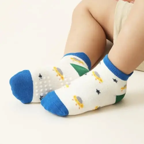 Aroveea Toddler Socks Non Slip Grip Cute Cotton Baby Socks 12 Pack for Toddler Boys Girls Kids - 3