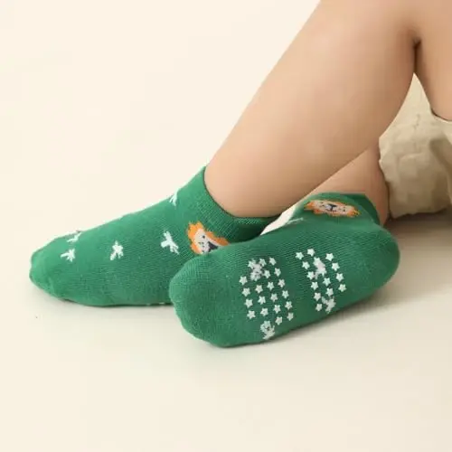 Aroveea Toddler Socks Non Slip Grip Cute Cotton Baby Socks 12 Pack for Toddler Boys Girls Kids - 4