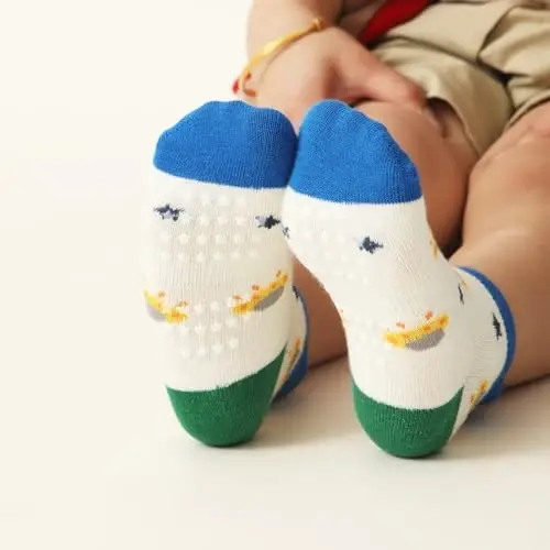 Aroveea Toddler Socks Non Slip Grip Cute Cotton Baby Socks 12 Pack for Toddler Boys Girls Kids - 7