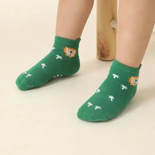 Aroveea Toddler Socks Non Slip Grip Cute Cotton Baby Socks 12 Pack for Toddler Boys Girls Kids - 5