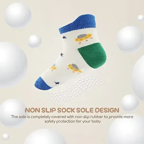 Aroveea Toddler Socks Non Slip Grip Cute Cotton Baby Socks 12 Pack for Toddler Boys Girls Kids - 4