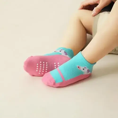 Aroveea Toddler Socks Non Slip Grip Cute Cotton Baby Socks 12 Pack for Toddler Boys Girls Kids - 6