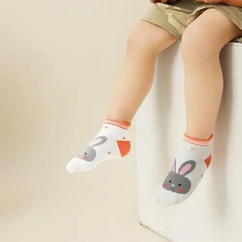 Aroveea Toddler Socks Non Slip Grip Cute Cotton Baby Socks 12 Pack for Toddler Boys Girls Kids - 5