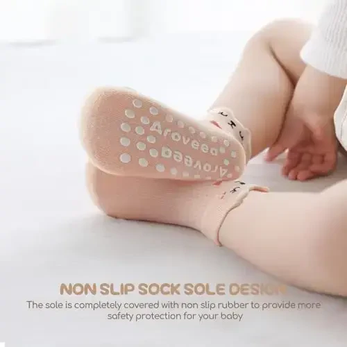 Aroveea Non Slip Grip Ankle Baby Socks 12 Pack for Toddler Boys and Girls Kids,Infant Cute Cotton Baby Socks - 3