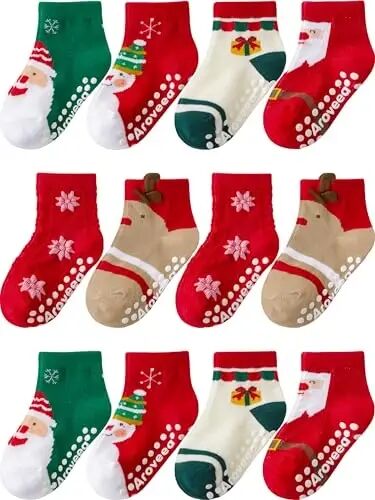 Aroveea Non Slip Grip Ankle Baby Socks 12 Pack for Toddler Boys and Girls Kids,Infant Cute Cotton Baby Socks - AROVEEA