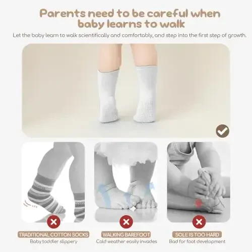 Aroveea Non Slip Grip Ankle Baby Socks 12 Pack for Toddler Boys and Girls Kids,Infant Cute Cotton Baby Socks - 2