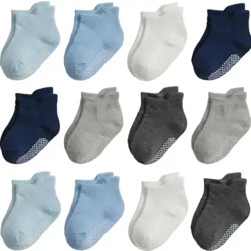 Aroveea Non Slip Grip Ankle Baby Socks 12 Pack for Toddler Boys and Girls Kids,Infant Cute Cotton Baby Socks - 1
