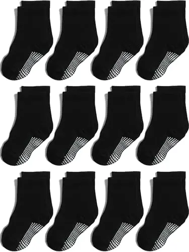 Aroveea Non Slip Grip Ankle Baby Socks 12 Pack for Toddler Boys and Girls Kids,Infant Cute Cotton Baby Socks - 1