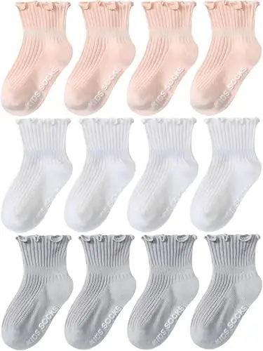 Aroveea Non Slip Grip Ankle Baby Socks 12 Pack for Toddler Boys and Girls Kids,Infant Cute Cotton Baby Socks 