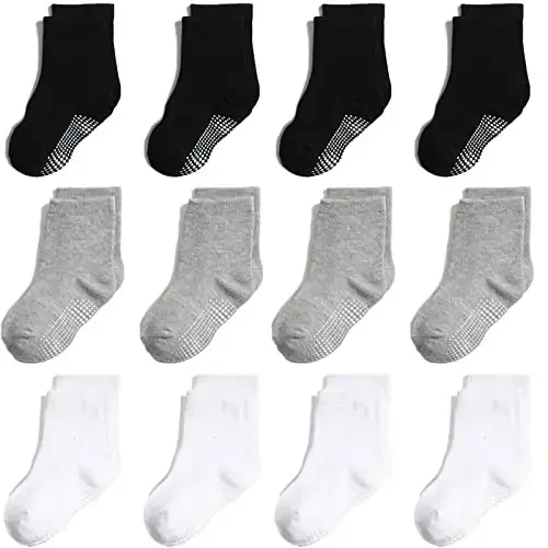 Aroveea Non Slip Grip Ankle Baby Socks 12 Pack for Toddler Boys and Girls Kids,Infant Cute Cotton Baby Socks - AROVEEA