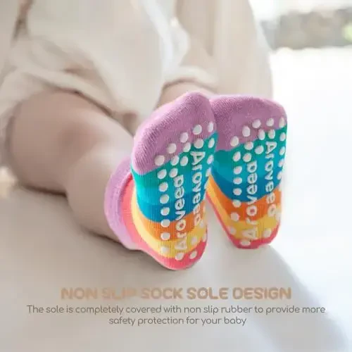 Aroveea Non Slip Grip Ankle Baby Socks 12 Pack for Toddler Boys and Girls Kids,Infant Cute Cotton Baby Socks - 3