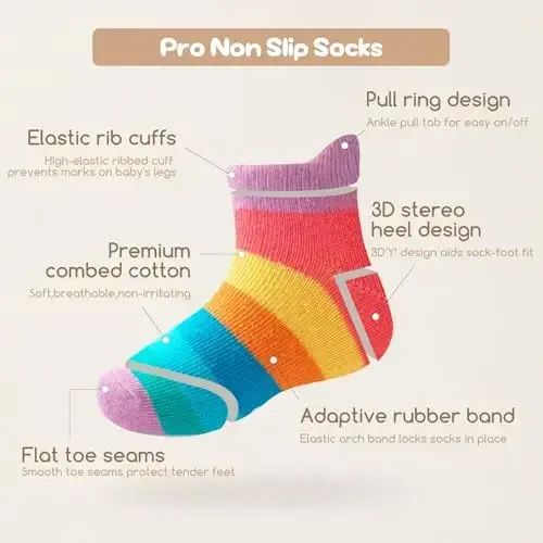 Aroveea Non Slip Grip Ankle Baby Socks 12 Pack for Toddler Boys and Girls Kids,Infant Cute Cotton Baby Socks - 4
