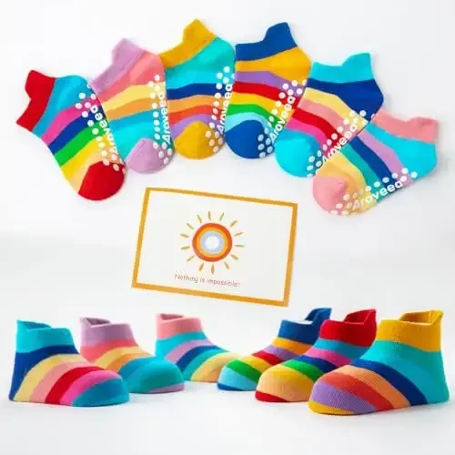 Aroveea Non Slip Grip Ankle Baby Socks 12 Pack for Toddler Boys and Girls Kids,Infant Cute Cotton Baby Socks - 6
