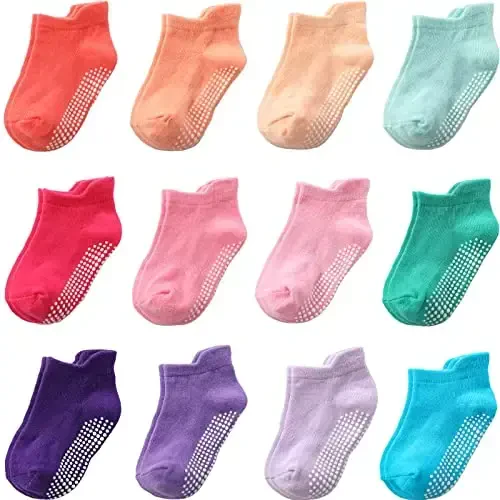 Aroveea Non Slip Grip Ankle Baby Socks 12 Pack for Toddler Boys and Girls Kids,Infant Cute Cotton Baby Socks - 1