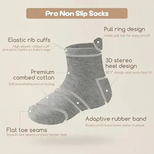 Aroveea Non Slip Grip Ankle Baby Socks 12 Pack for Toddler Boys and Girls Kids,Infant Cute Cotton Baby Socks - 3