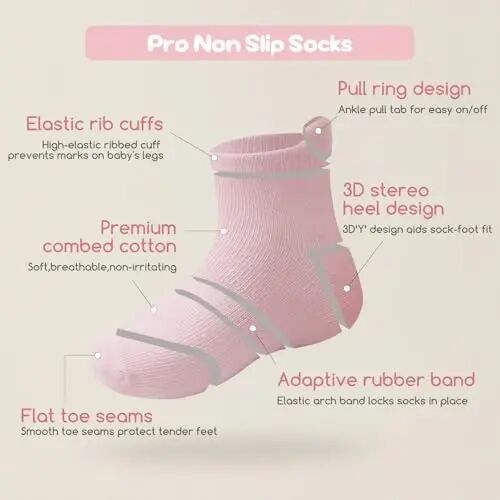 Aroveea Non Slip Grip Ankle Baby Socks 12 Pack for Toddler Boys and Girls Kids,Infant Cute Cotton Baby Socks - 3