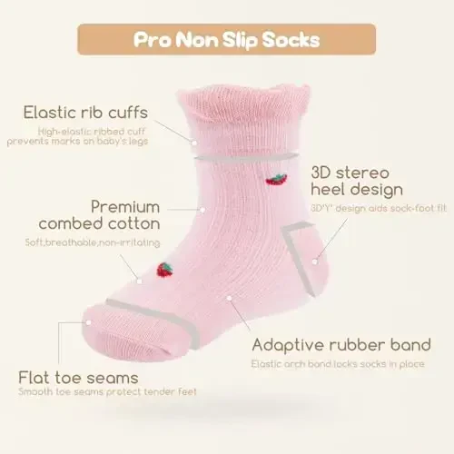 Aroveea Non Slip Grip Ankle Baby Socks 12 Pack for Toddler Boys and Girls Kids,Infant Cute Cotton Baby Socks - 4