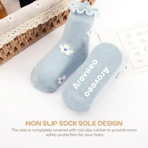 Aroveea Non Slip Grip Ankle Baby Socks 12 Pack for Toddler Boys and Girls Kids,Infant Cute Cotton Baby Socks - 8