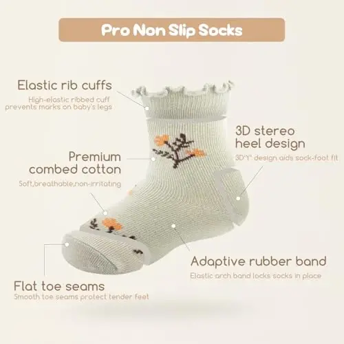 Aroveea Non Slip Grip Ankle Baby Socks 12 Pack for Toddler Boys and Girls Kids,Infant Cute Cotton Baby Socks - 9