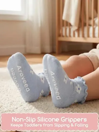 Aroveea Non Slip Grip Ankle Baby Socks 12 Pack for Toddler Boys and Girls Kids,Infant Cute Cotton Baby Socks - 2