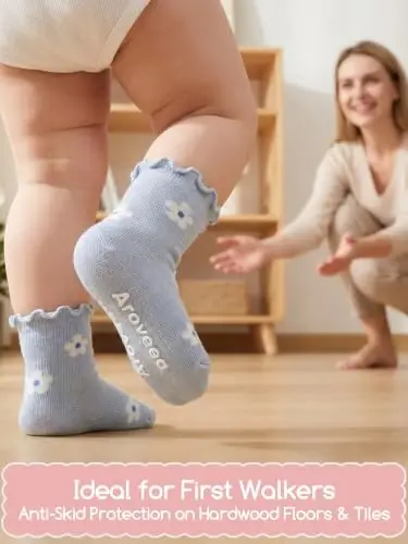 Aroveea Non Slip Grip Ankle Baby Socks 12 Pack for Toddler Boys and Girls Kids,Infant Cute Cotton Baby Socks - 3
