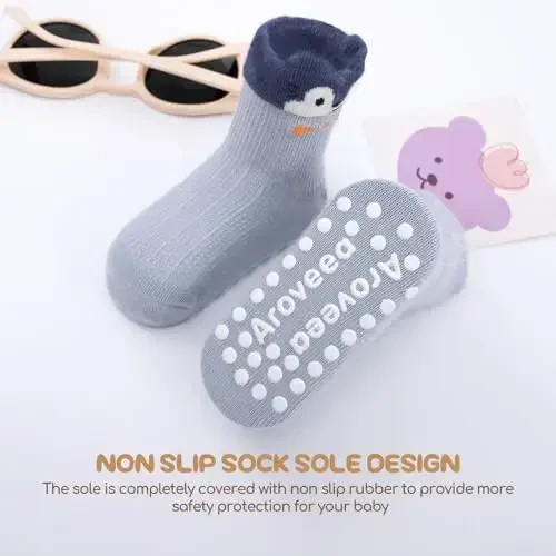 Aroveea Non Slip Grip Ankle Baby Socks 12 Pack for Toddler Boys and Girls Kids,Infant Cute Cotton Baby Socks - 5