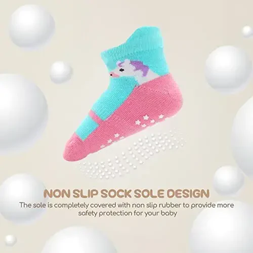 Aroveea Non Slip Grip Ankle Baby Socks 12 Pack for Toddler Boys and Girls Kids,Infant Cute Cotton Baby Socks - 4