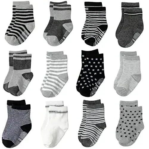 Aroveea Non Slip Grip Ankle Baby Socks 12 Pack for Toddler Boys and Girls Kids,Infant Cute Cotton Baby Socks - 1