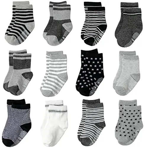 Aroveea Non Slip Grip Ankle Baby Socks 12 Pack for Toddler Boys and Girls Kids,Infant Cute Cotton Baby Socks 