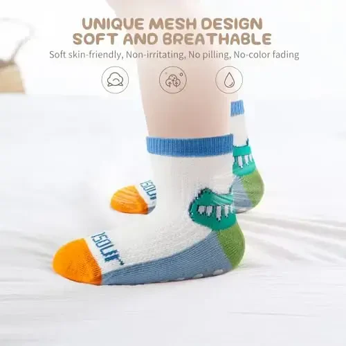 Aroveea Non Slip Grip Ankle Baby Socks 12 Pack for Toddler Boys and Girls Kids,Infant Cute Cotton Baby Socks - 3