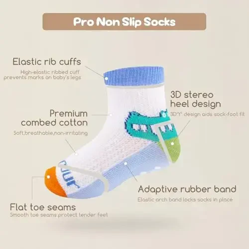 Aroveea Non Slip Grip Ankle Baby Socks 12 Pack for Toddler Boys and Girls Kids,Infant Cute Cotton Baby Socks - 4