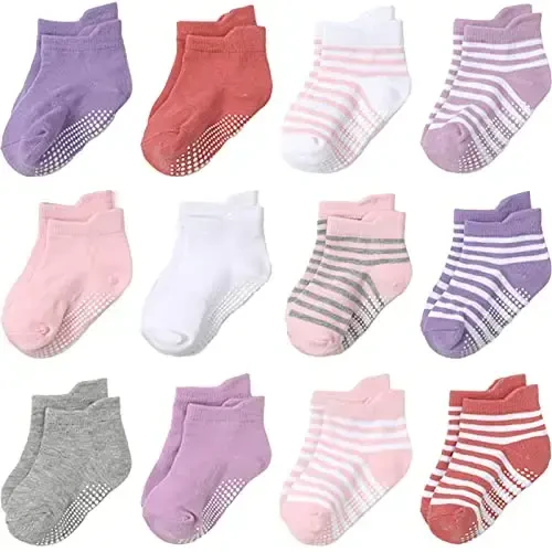 Aroveea Non Slip Grip Ankle Baby Socks 12 Pack for Toddler Boys and Girls Kids,Infant Cute Cotton Baby Socks 
