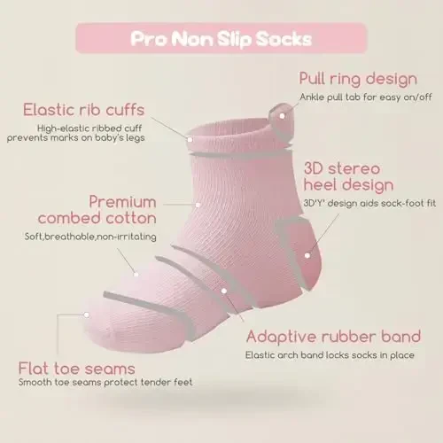 Aroveea Non Slip Grip Ankle Baby Socks 12 Pack for Toddler Boys and Girls Kids,Infant Cute Cotton Baby Socks - 3