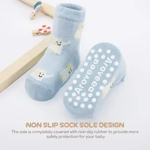 Aroveea Non Slip Grip Ankle Baby Socks 12 Pack for Toddler Boys and Girls Kids,Infant Cute Cotton Baby Socks - 3