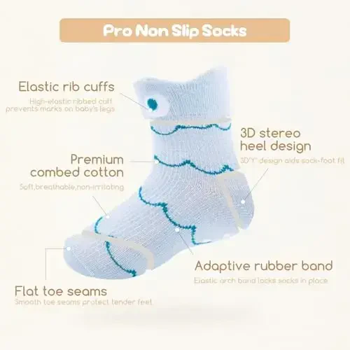 Aroveea Non Slip Grip Ankle Baby Socks 12 Pack for Toddler Boys and Girls Kids,Infant Cute Cotton Baby Socks - 4