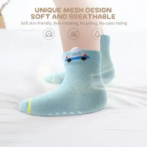 Aroveea Non Slip Grip Ankle Baby Socks 12 Pack for Toddler Boys and Girls Kids,Infant Cute Cotton Baby Socks - 2