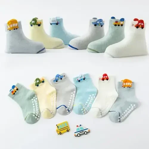 Aroveea Non Slip Grip Ankle Baby Socks 12 Pack for Toddler Boys and Girls Kids,Infant Cute Cotton Baby Socks - 6