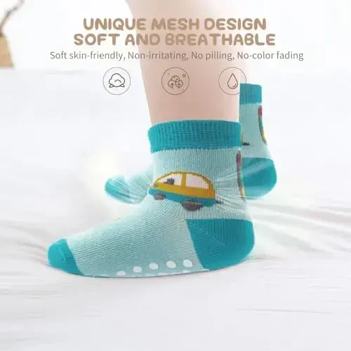 Aroveea Non Slip Grip Ankle Baby Socks 12 Pack for Toddler Boys and Girls Kids,Infant Cute Cotton Baby Socks - MODAZONE (1)