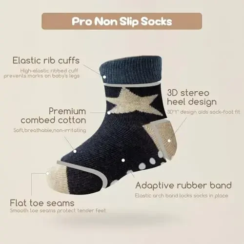 Aroveea Non Slip Grip Ankle Baby Socks 12 Pack for Toddler Boys and Girls Kids,Infant Cute Cotton Baby Socks - 4